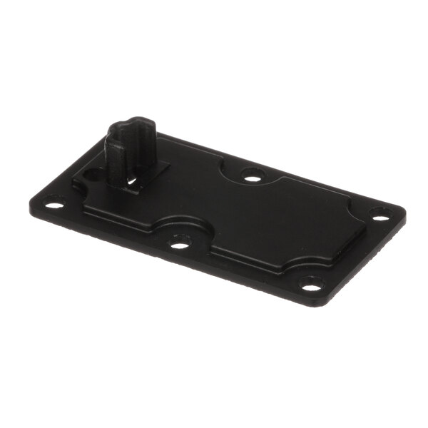 A black plastic rectangular gasket with two holes.