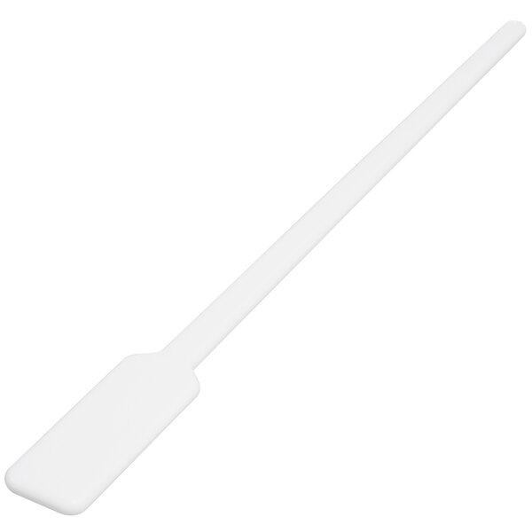A white plastic paddle with a long handle.