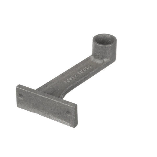 A grey metal Cutler Industries door handle bracket with a hole in it.