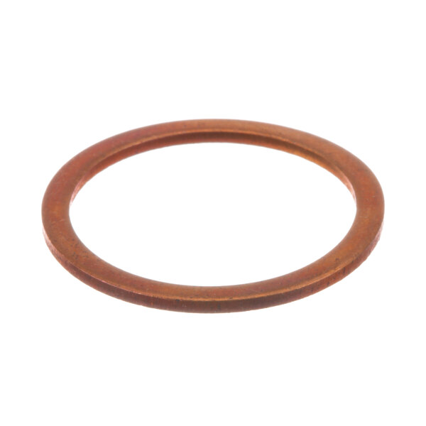 A brown rubber washer with a metal ring.