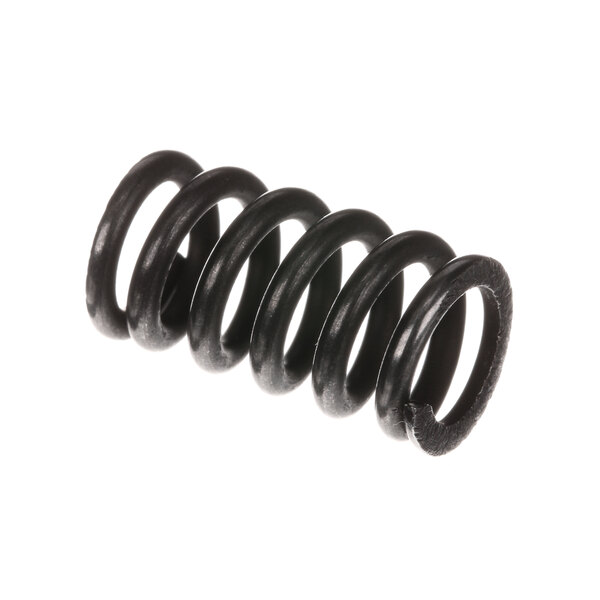 A close-up of a black coil spring.