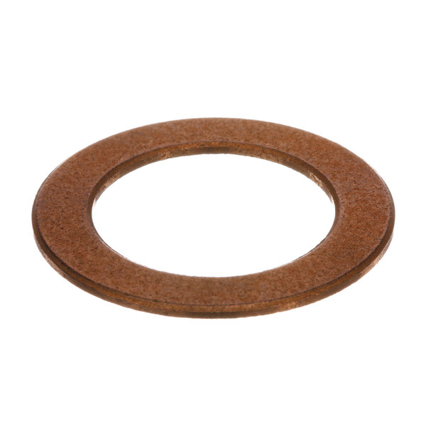 A close-up of a metal ring with a brown washer inside.