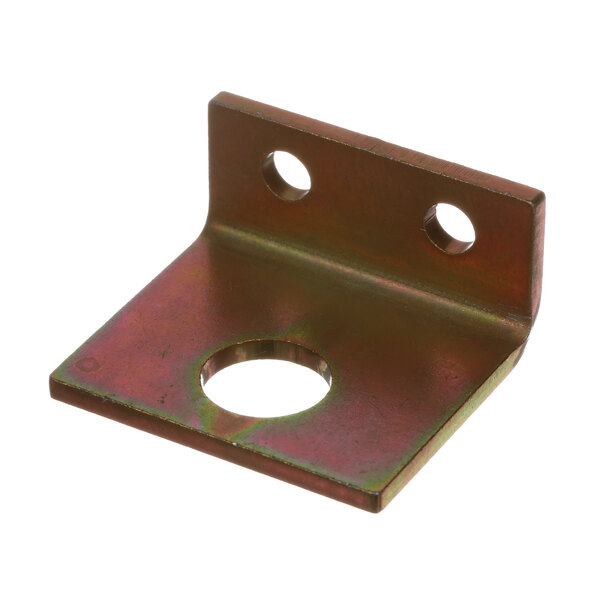 A metal bracket with holes on the corners.