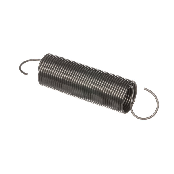 A metal spring with a black wire on a white background.