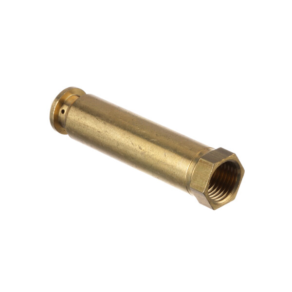 A brass cylinder threaded at one end with a nut on it.