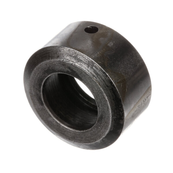 A black rubber bush with a metal ring.