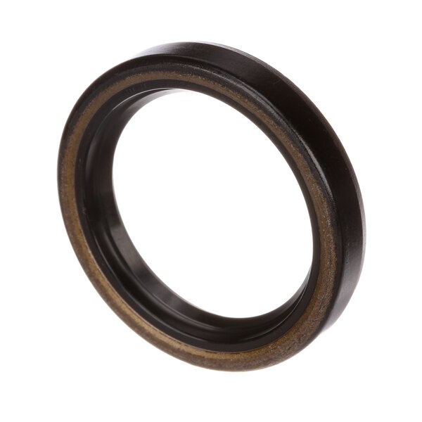 A black and brown circular rubber seal with a white background.