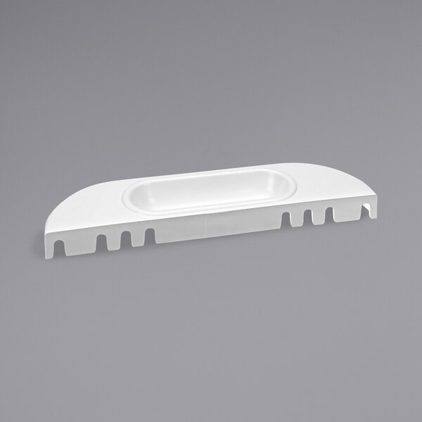 A white plastic tray with a built-in handle.