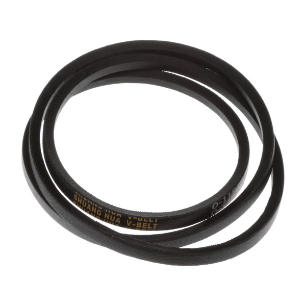 A black rubber belt with yellow writing that says "Donper America" and "Vacuum"