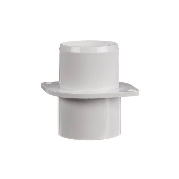 A white plastic pipe fitting on a white background.