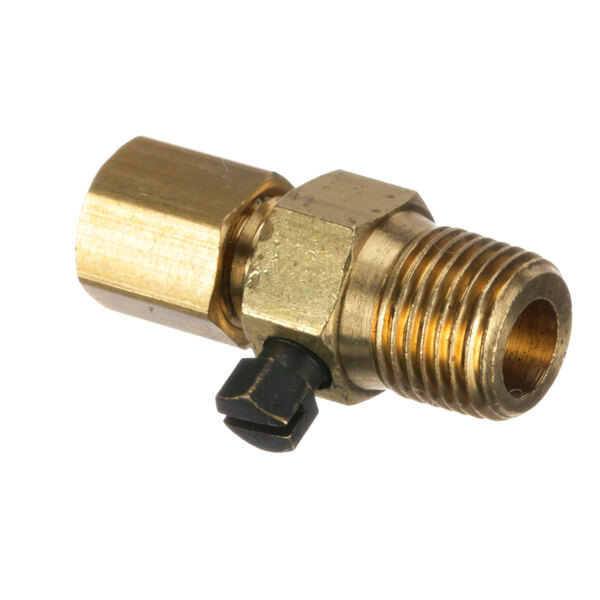 A close-up of a brass Eagle Group pilot valve fitting.