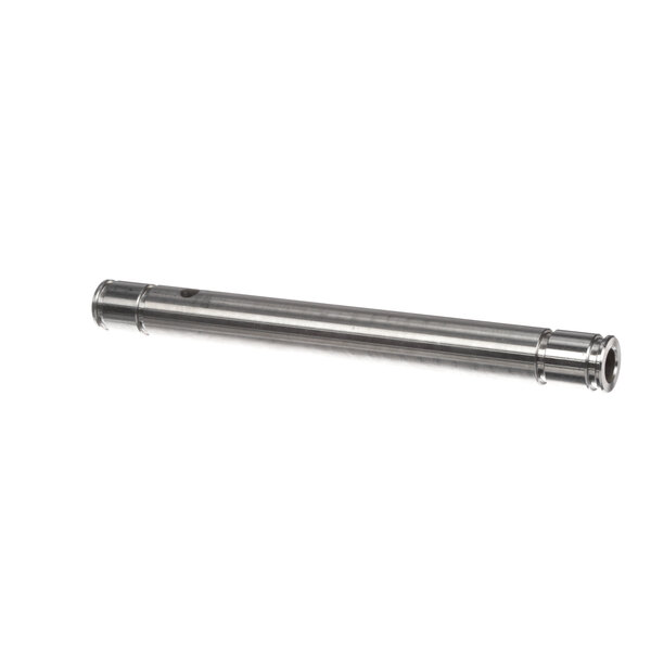 A stainless steel Donper America feed tube with a hole and long handle.