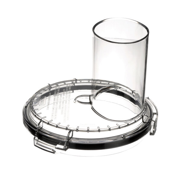 A clear glass container with a clear glass lid.