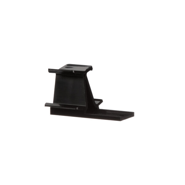 A black plastic clip with a metal piece for Hussmann refrigeration shelves.