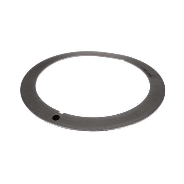 A circular metal ring with a hole in the center.