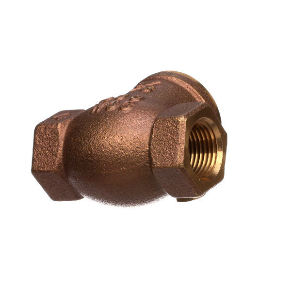 A close-up of a copper pipe fitting on a white background.