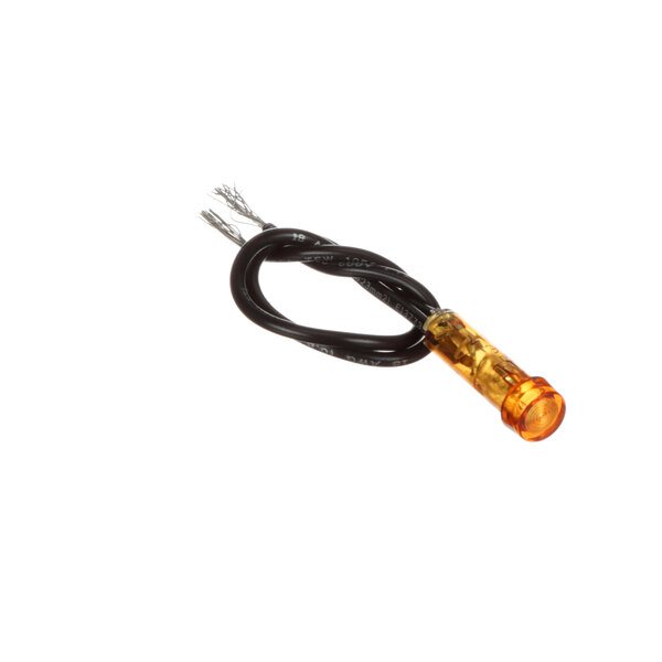 A close-up of a Servolift amber light with a black cable.