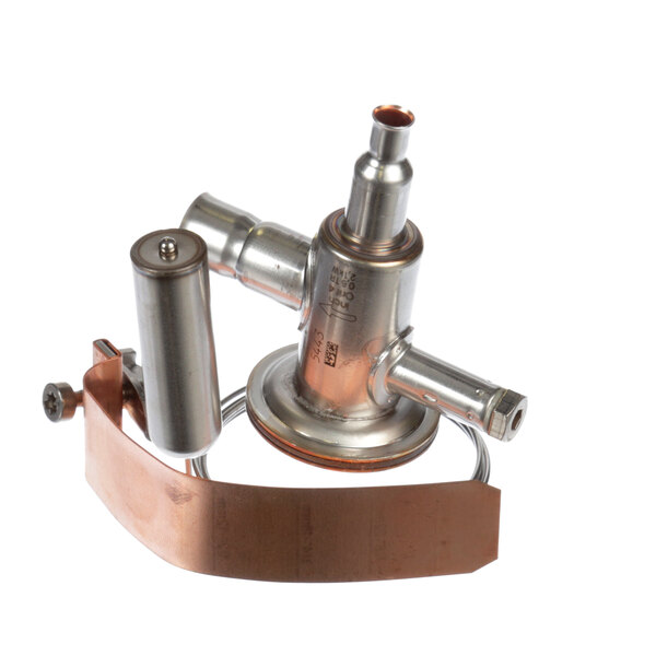 A Maxx Ice expansion valve with a copper band clamp.