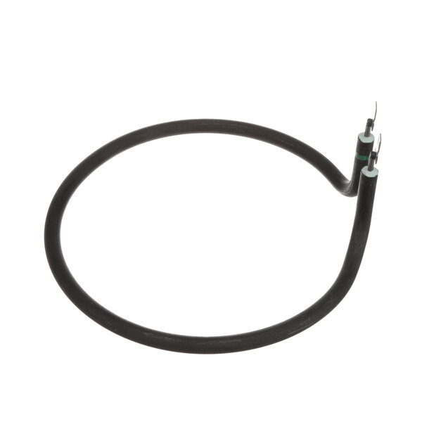 A black rubber hose with a metal end and a black rubber ring on the end.