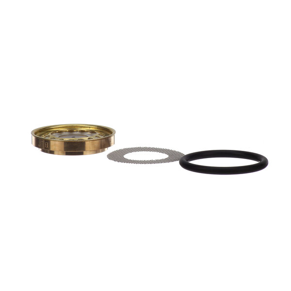 A Jackson diaphragm kit with a metal and black rubber diaphragm and a gold and brass ring.
