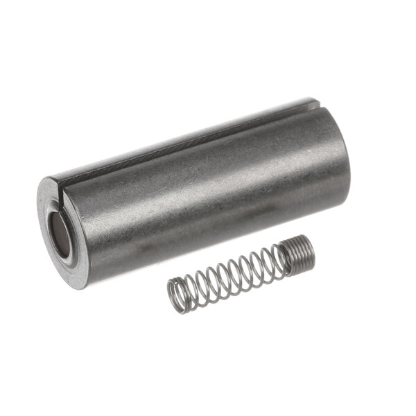 A metal cylinder with a metal spring inside.
