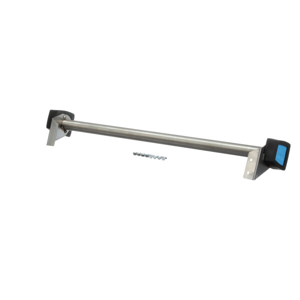 A stainless steel Lakeside handle assembly with blue handles.