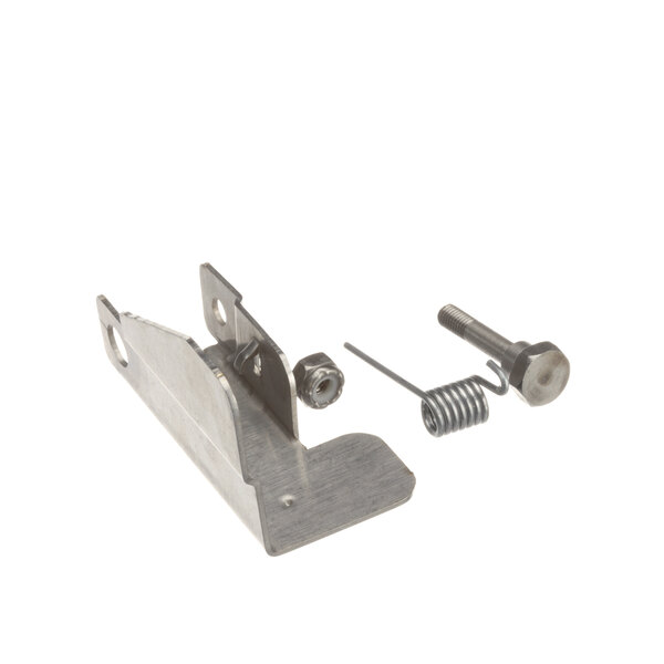 A metal bracket with a bolt and nut.