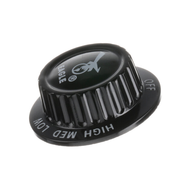 A black plastic knob with white text reading "High" and "Low" on it.