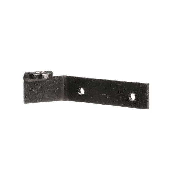 A black metal Cornelius hinge bracket with holes.