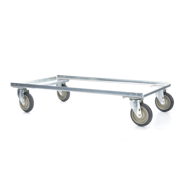 A metal Lakeside dolly with black wheels.