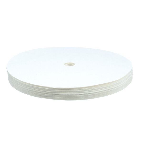 A stack of white paper discs.