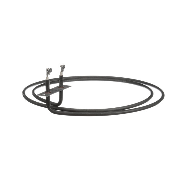 A black metal wire with a curved edge and a hook.