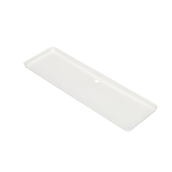 A white rectangular Beverage-Air evaporation drain pan with a hole in the middle.