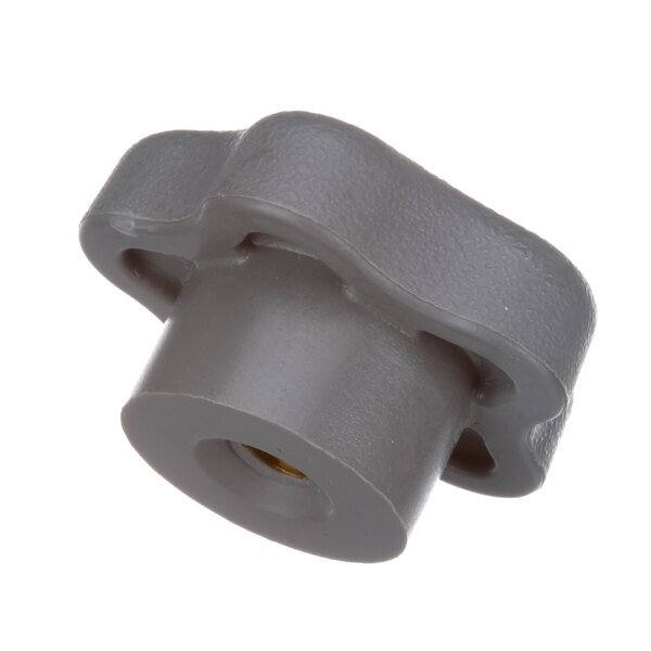 A Bettcher gray plastic knob with a hole.