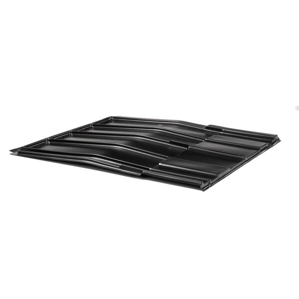 A black metal sheet with curved edges.