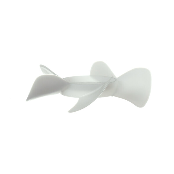 A white plastic Hussmann fan blade with a propeller.