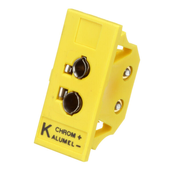 A yellow AutoFry thermocouple female socket with black text.