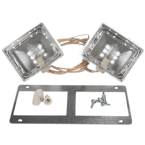 A Blodgett light kit with two light fixtures, screws, and wires.