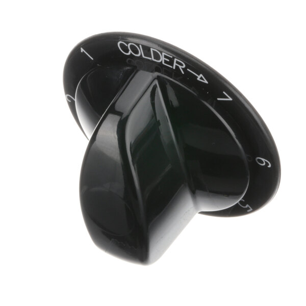 A close-up of a black U-Line knob with white text that says "cooler"