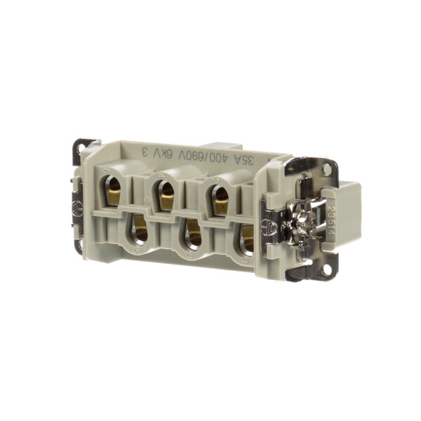 A white AutoFry 6 pole connector with 4 holes.
