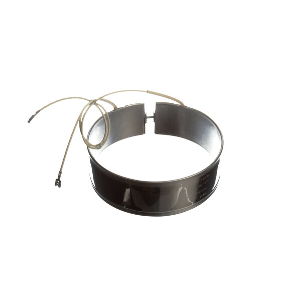 A black metal ring with a wire attached to it.