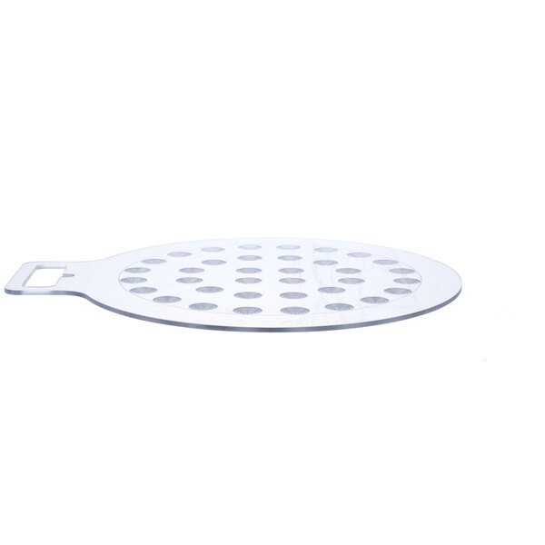 A white plastic circular tray with 36 holes in it.
