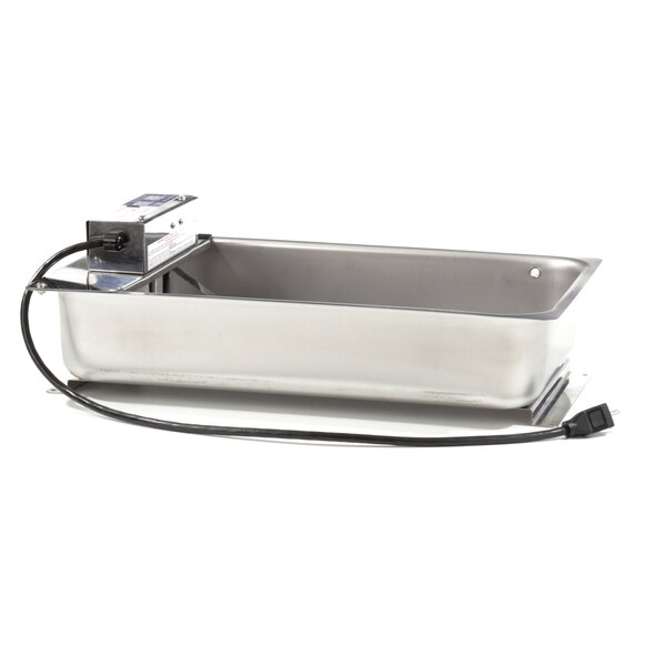 A white rectangular Evapoway condensate evaporator with a silver metal container and cord.