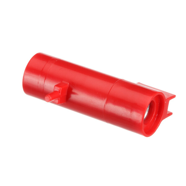 A red plastic tube with a pointy tip.