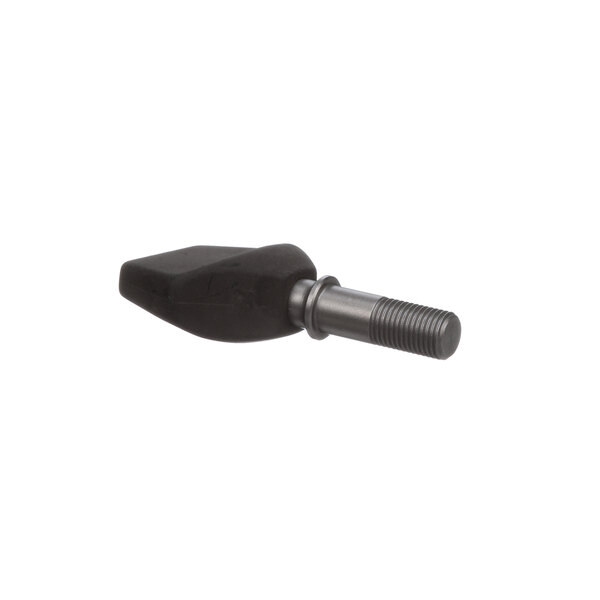 A black plastic thumb screw with a silver nut.