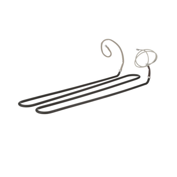 A pair of black metal hooks with a long black wire handle.