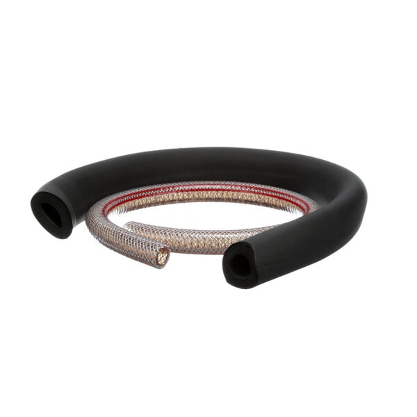 A black and silver flexible hose with a red stripe.
