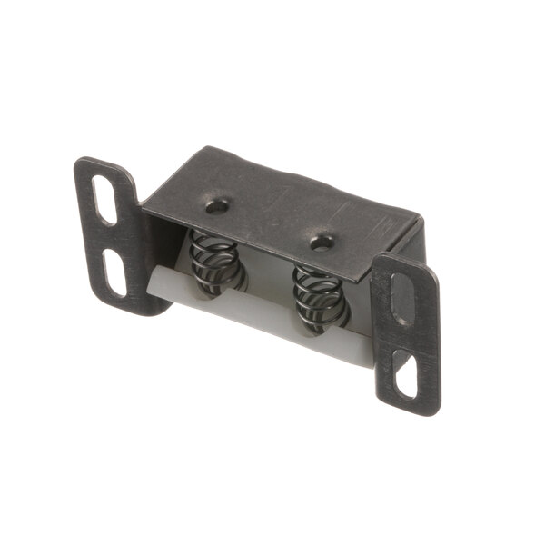 A Caddy metal latch assembly with two screws and a metal spring with two holes.