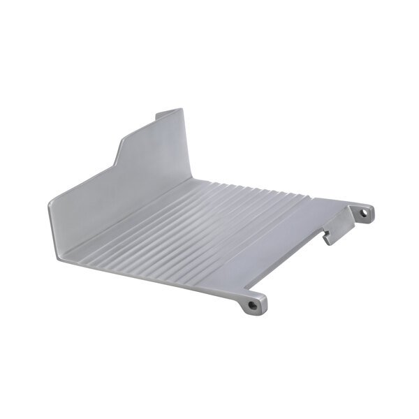 A metal shelf with a handle on a white background.