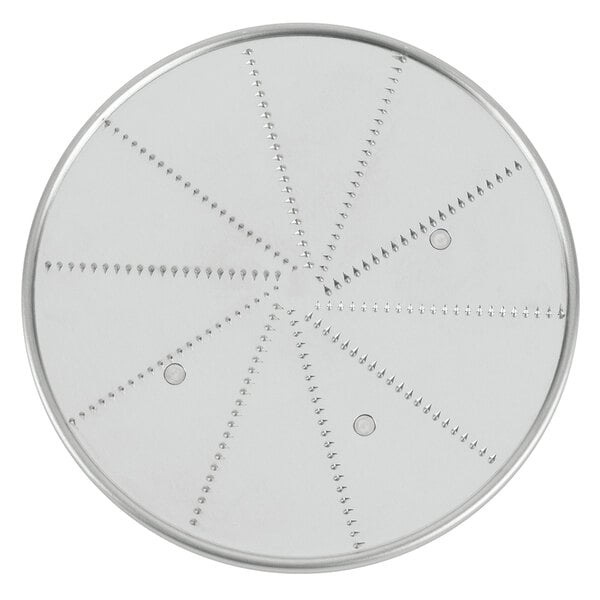 A Waring WFP113 grating / shredding disc with circular metal holes.